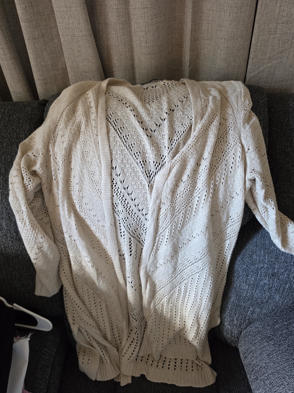 Lightweight Openwork Cardigan Sweater in Cream